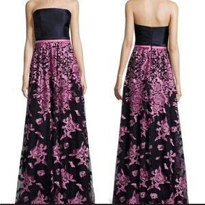 David Meister Floral Strapless Gown Navy Pink Size 2